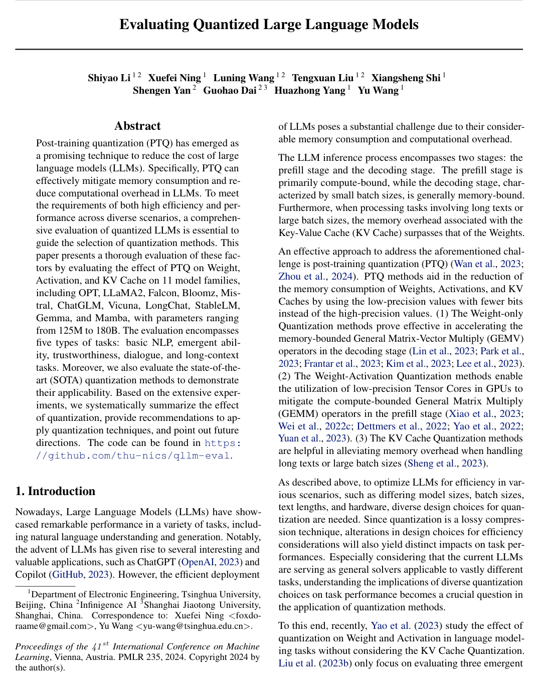 Cover for Evaluating Quantized Large Language Models