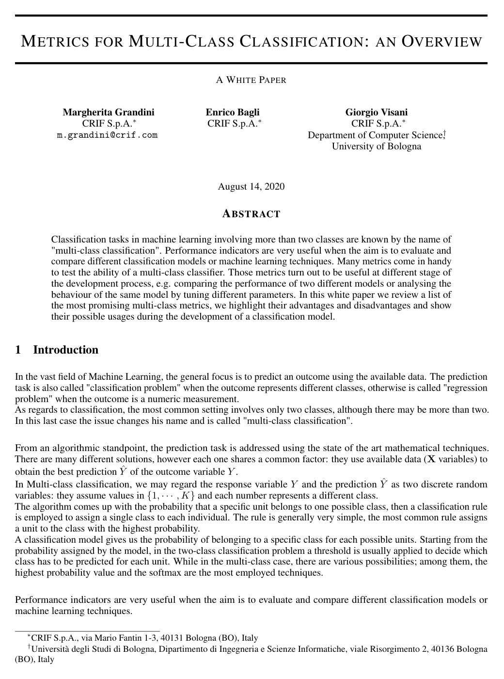 Metrics for Multi-Class Classification: an Overview