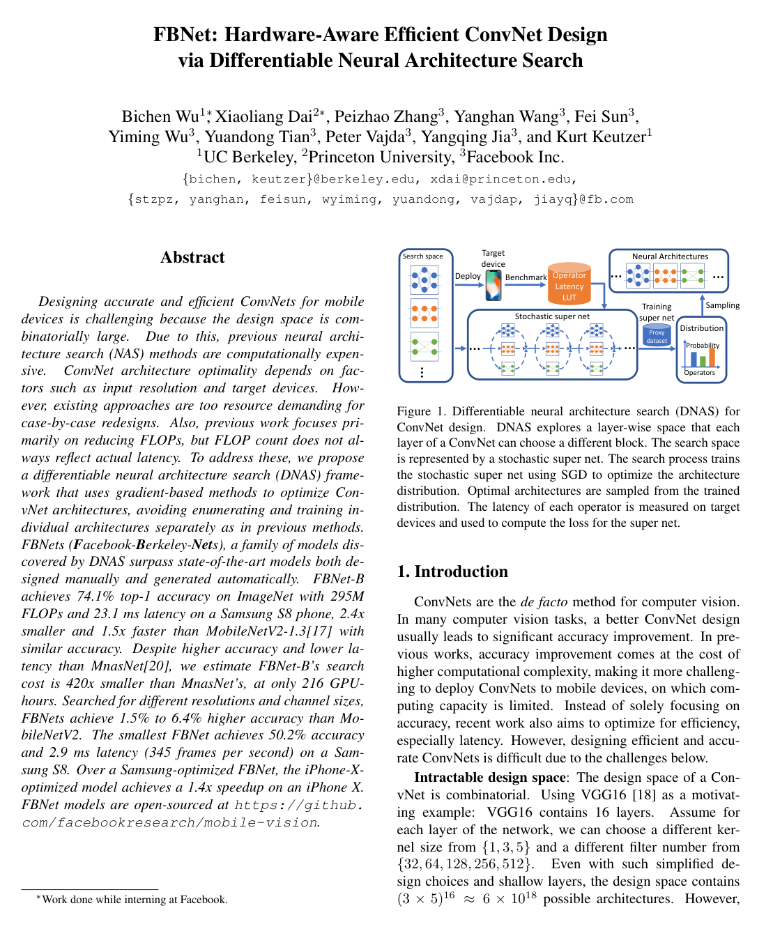 Cover for FBNet: Hardware-Aware Efficient ConvNet Design via Differentiable Neural Architecture Search