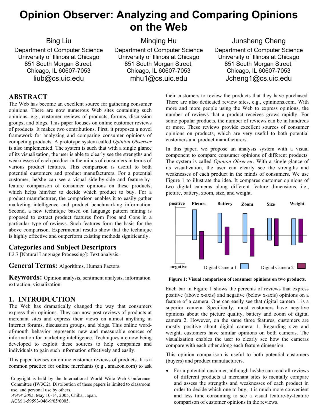 Cover for Opinion observer: analyzing and comparing opinions on the Web