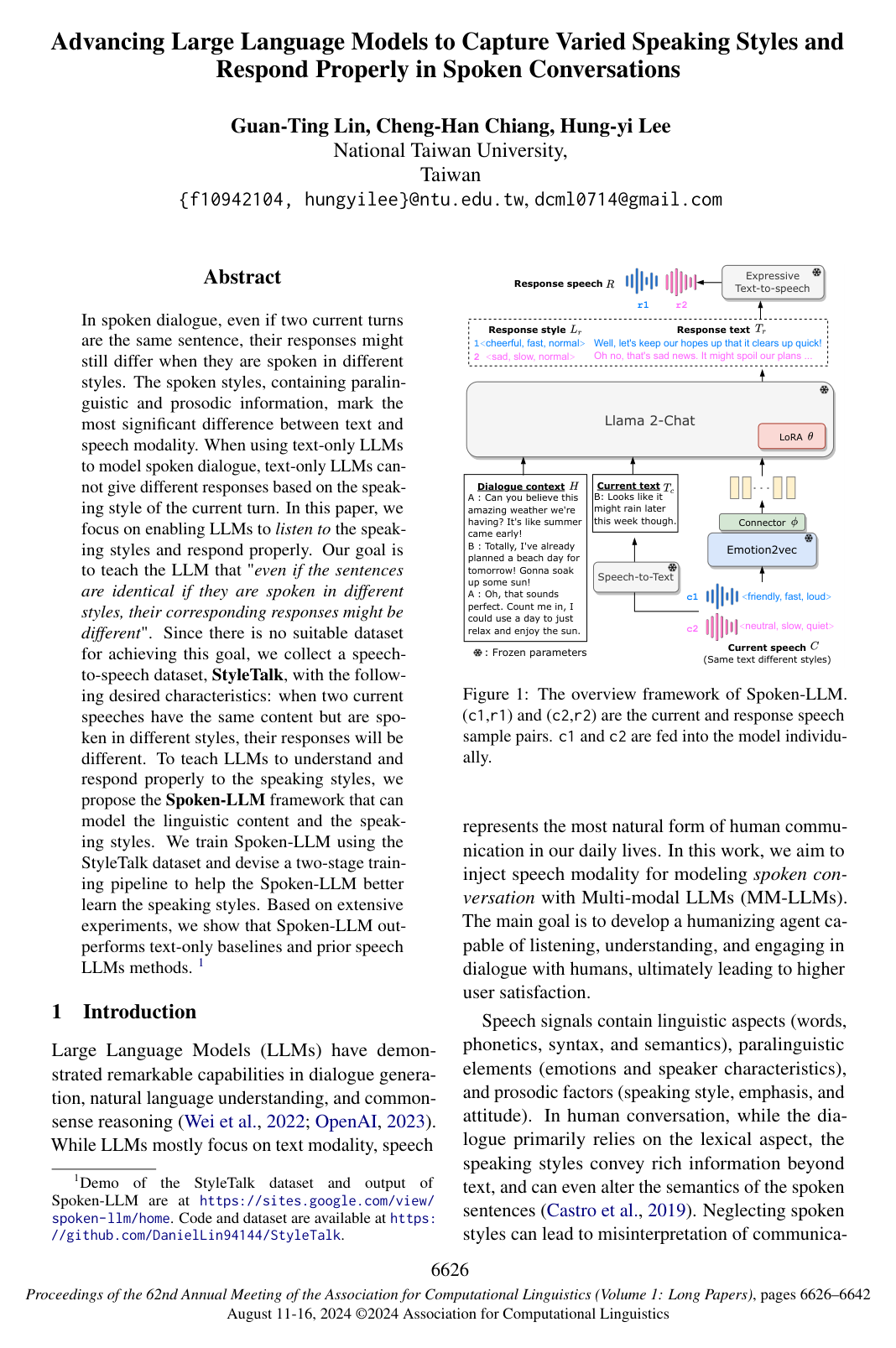 Advancing Large Language Models to Capture Varied Speaking Styles and Respond Properly in Spoken Conversations