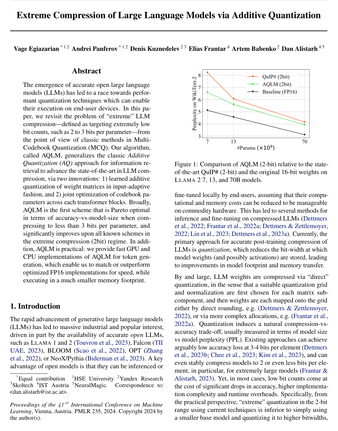 Extreme Compression of Large Language Models via Additive Quantization
