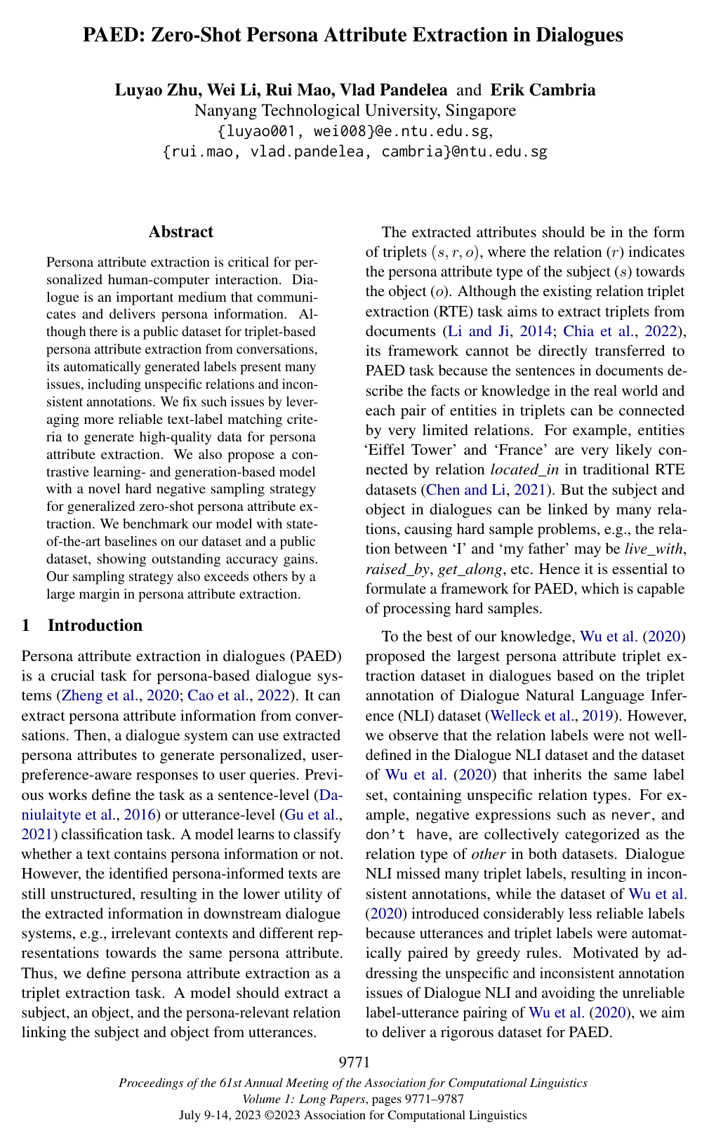 PAED: Zero-Shot Persona Attribute Extraction in Dialogues