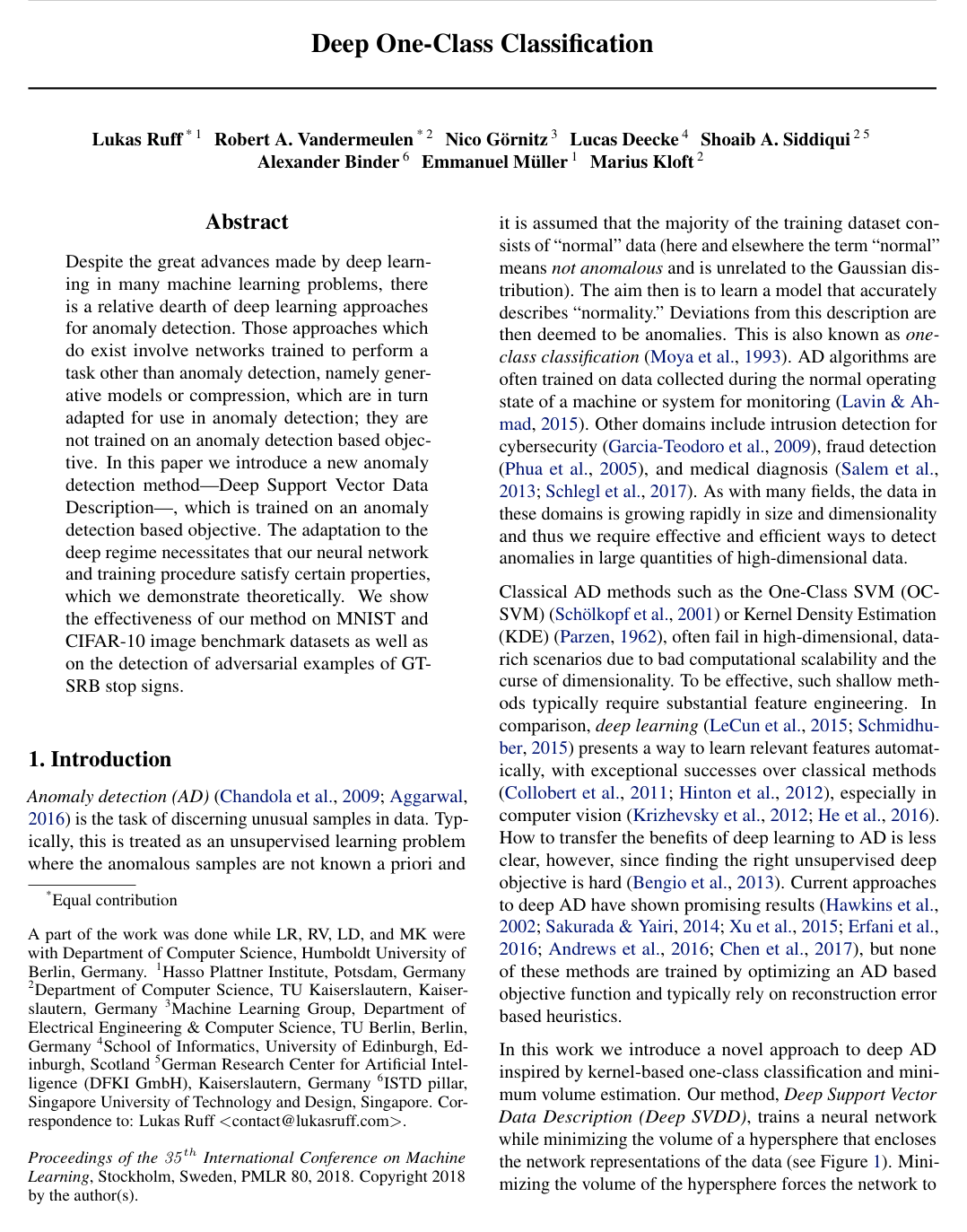 Cover for Deep One-Class Classification