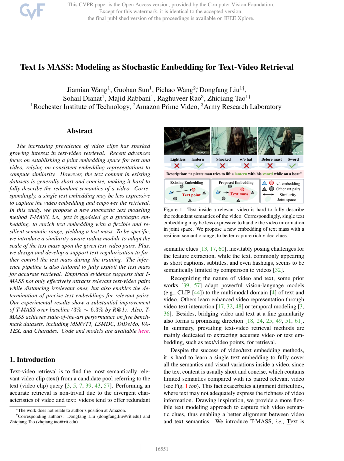 Cover for Text Is MASS: Modeling as Stochastic Embedding for Text-Video Retrieval