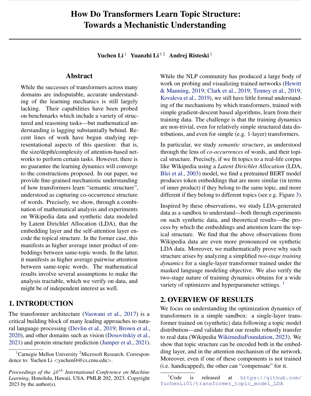 How Do Transformers Learn Topic Structure: Towards a Mechanistic Understanding