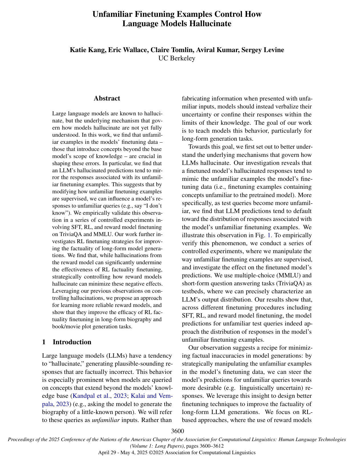 Cover for Unfamiliar Finetuning Examples Control How Language Models Hallucinate