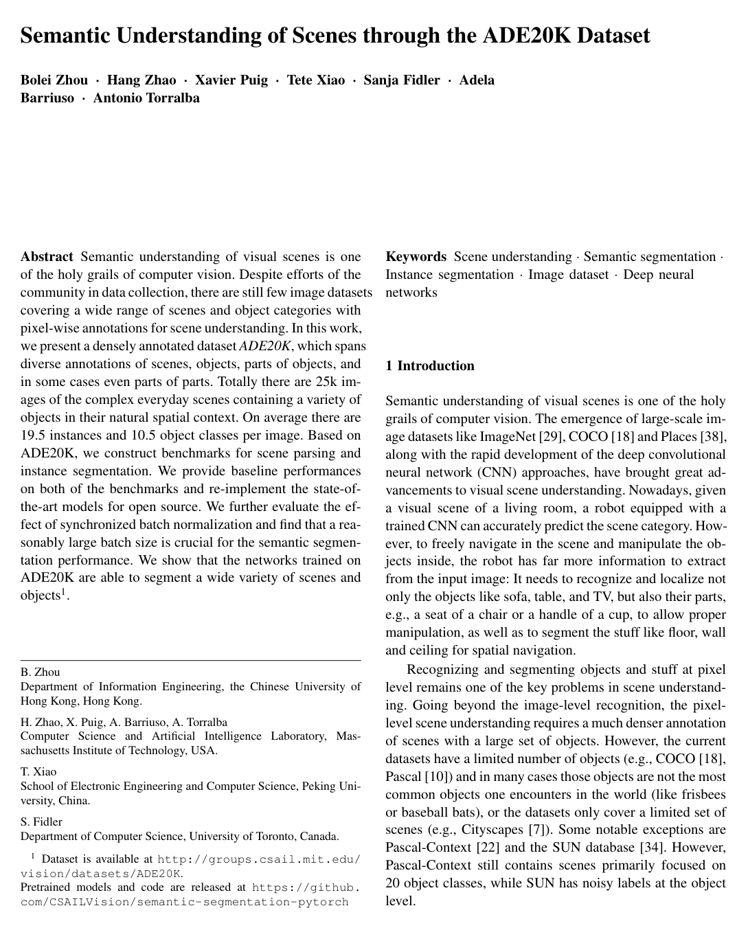 Cover for Semantic Understanding of Scenes Through the ADE20K Dataset