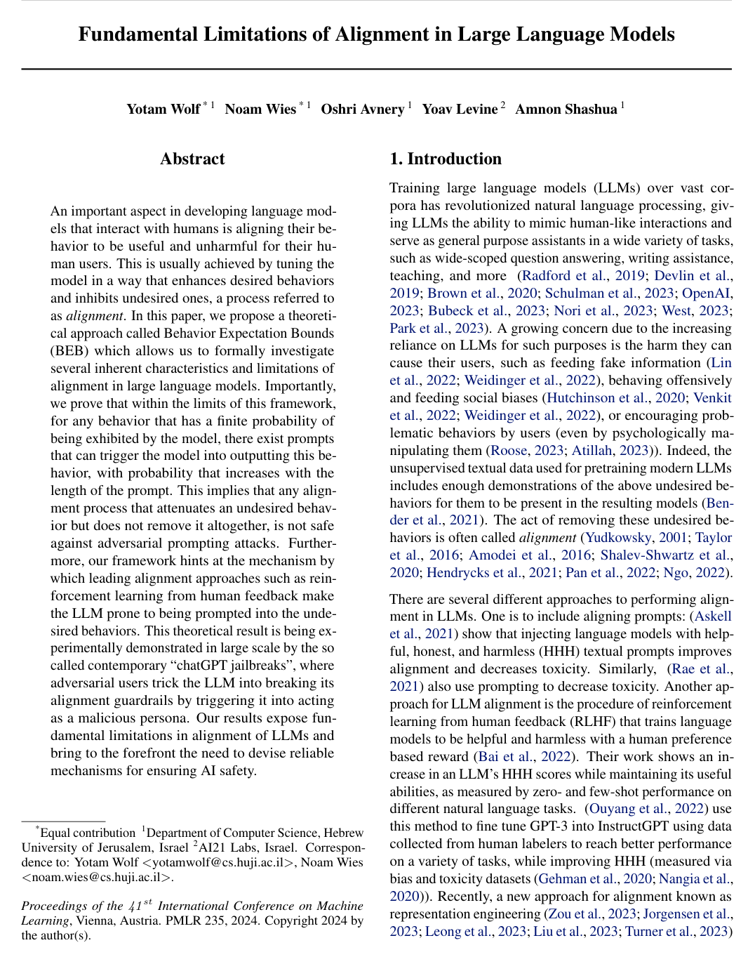 Fundamental Limitations of Alignment in Large Language Models