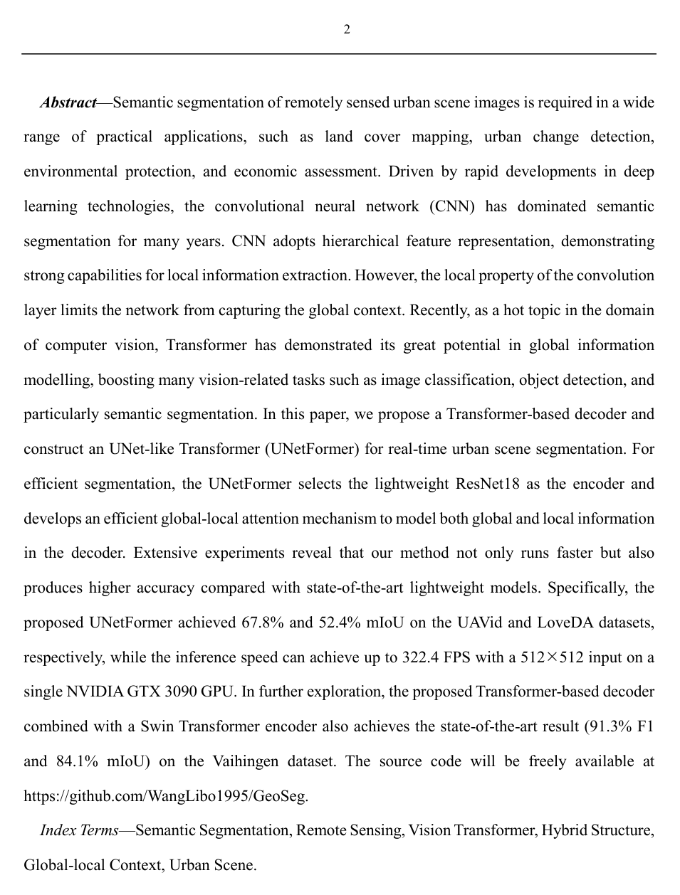 UNetFormer: A UNet-like transformer for efficient semantic segmentation of remote sensing urban scene imagery