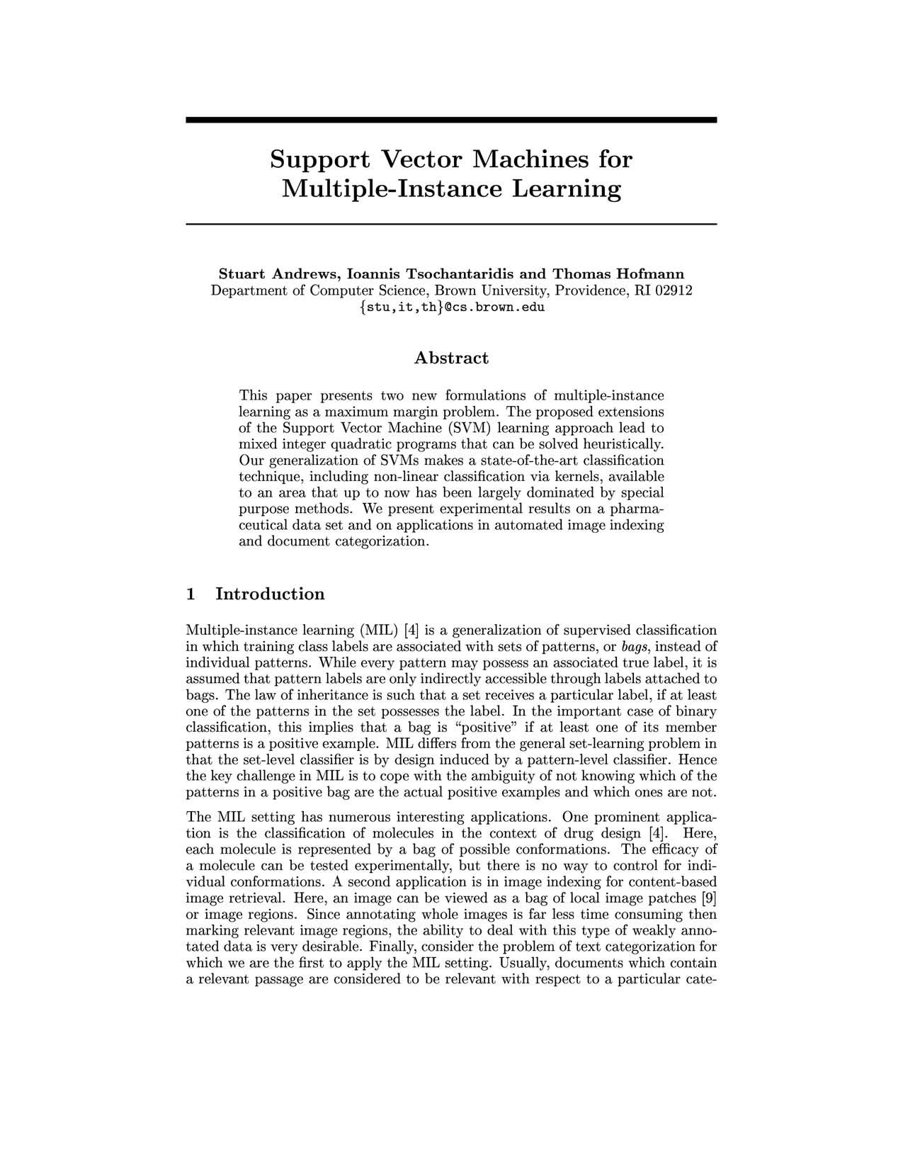 Cover for Support Vector Machines for Multiple-Instance Learning