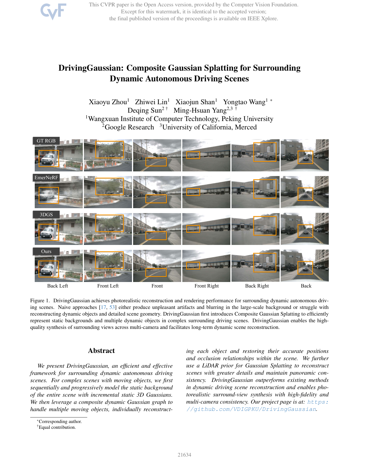 Cover for DrivingGaussian: Composite Gaussian Splatting for Surrounding Dynamic Autonomous Driving Scenes