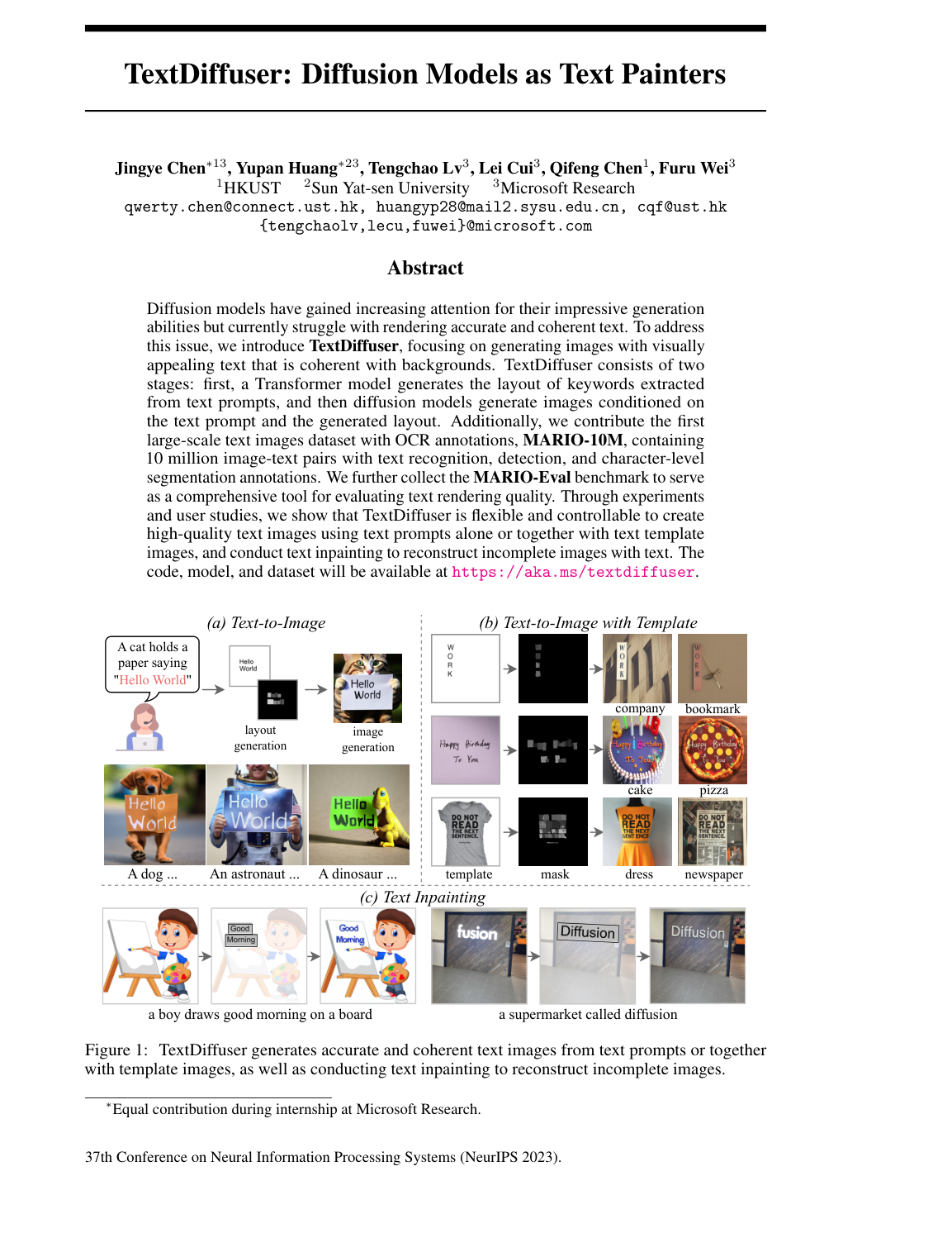 Cover for TextDiffuser: Diffusion Models as Text Painters