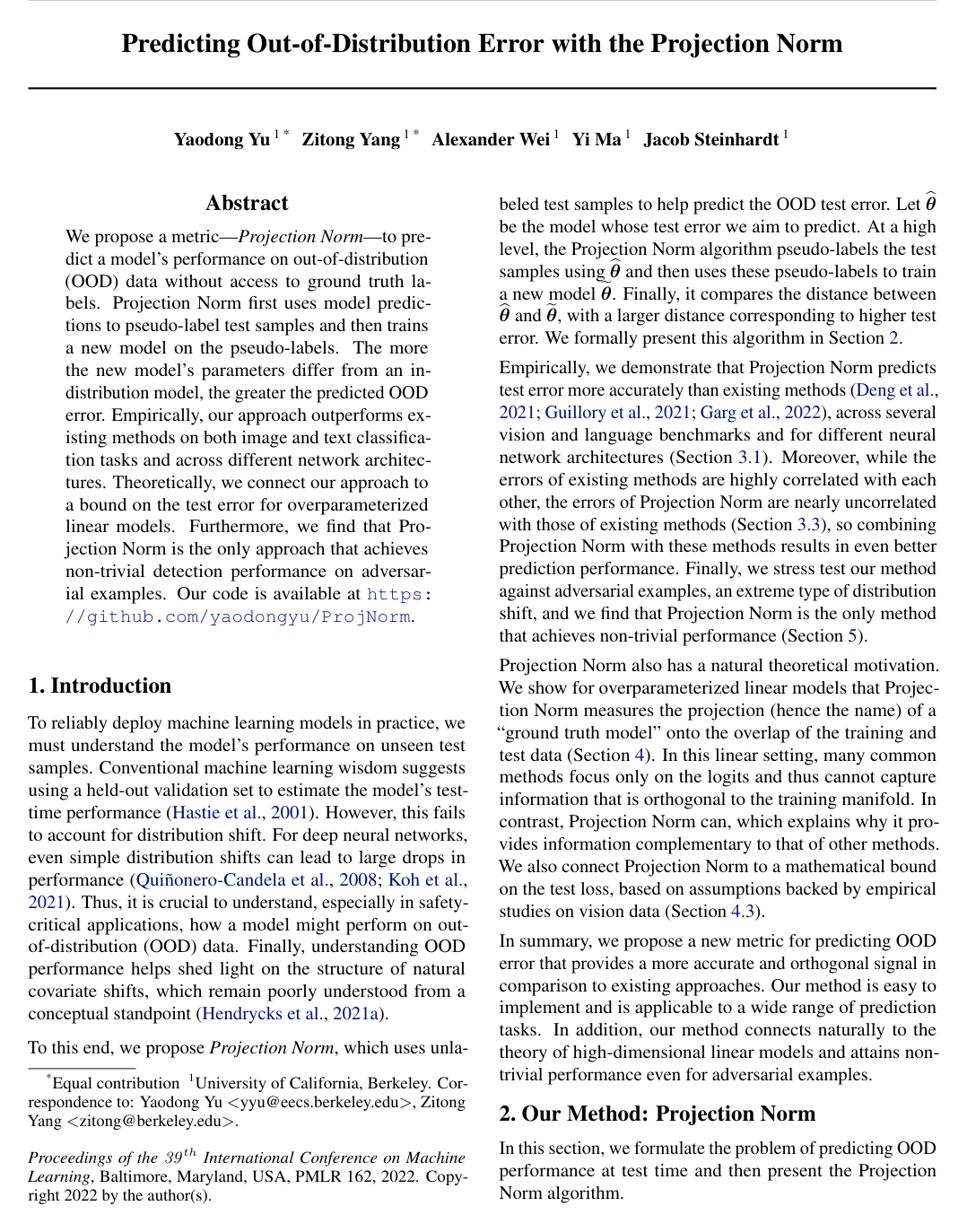 Predicting Out-of-Distribution Error with the Projection Norm