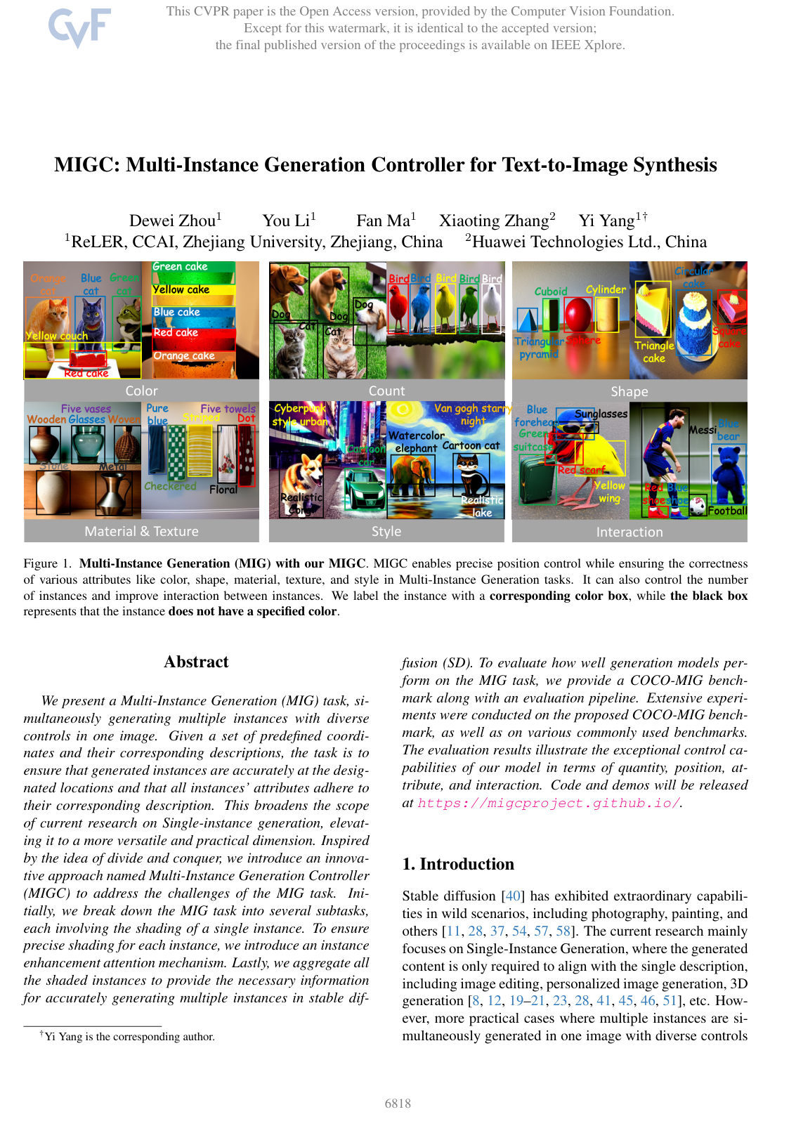 Cover for MIGC: Multi-Instance Generation Controller for Text-to-Image Synthesis
