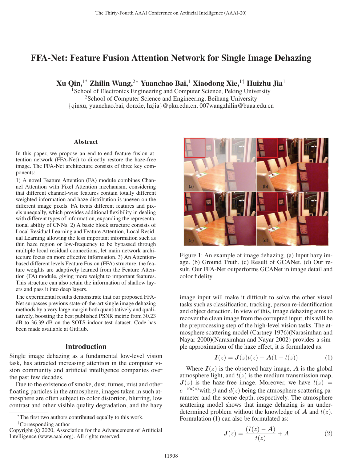 FFA-Net: Feature Fusion Attention Network for Single Image Dehazing