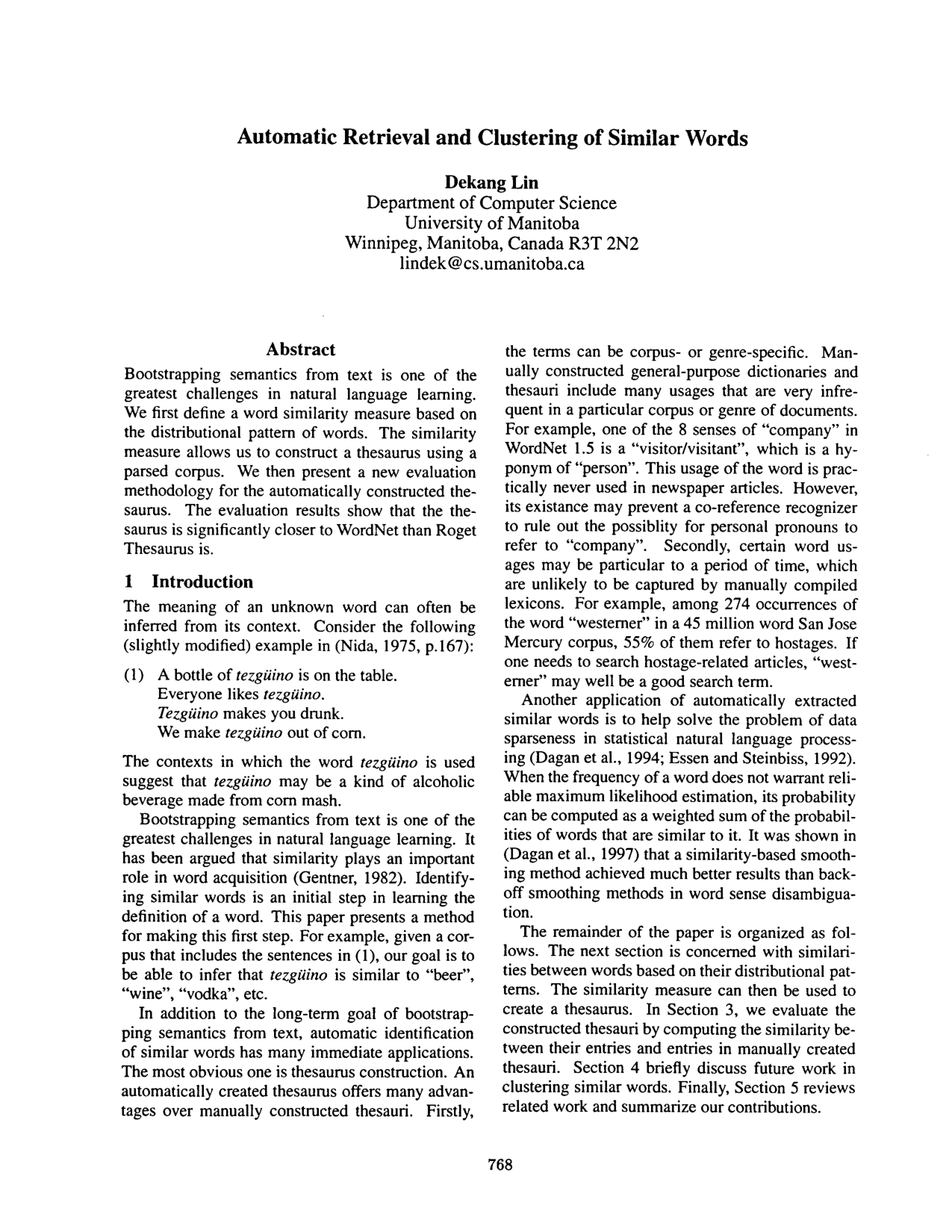 Automatic Retrieval and Clustering of Similar Words