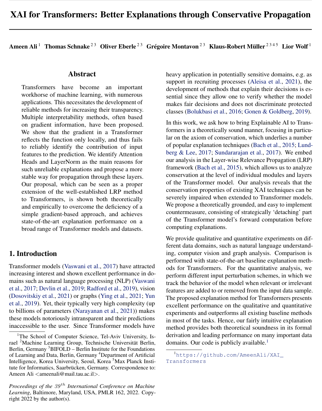 Cover for XAI for Transformers: Better Explanations through Conservative Propagation