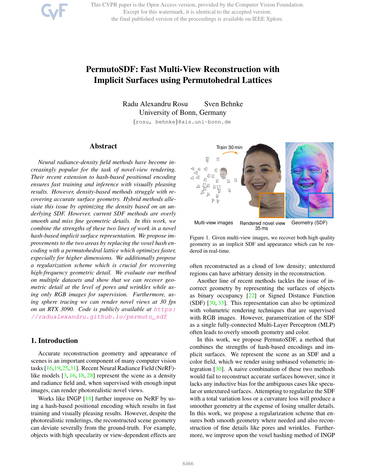 Cover for PermutoSDF: Fast Multi-View Reconstruction with Implicit Surfaces Using Permutohedral Lattices