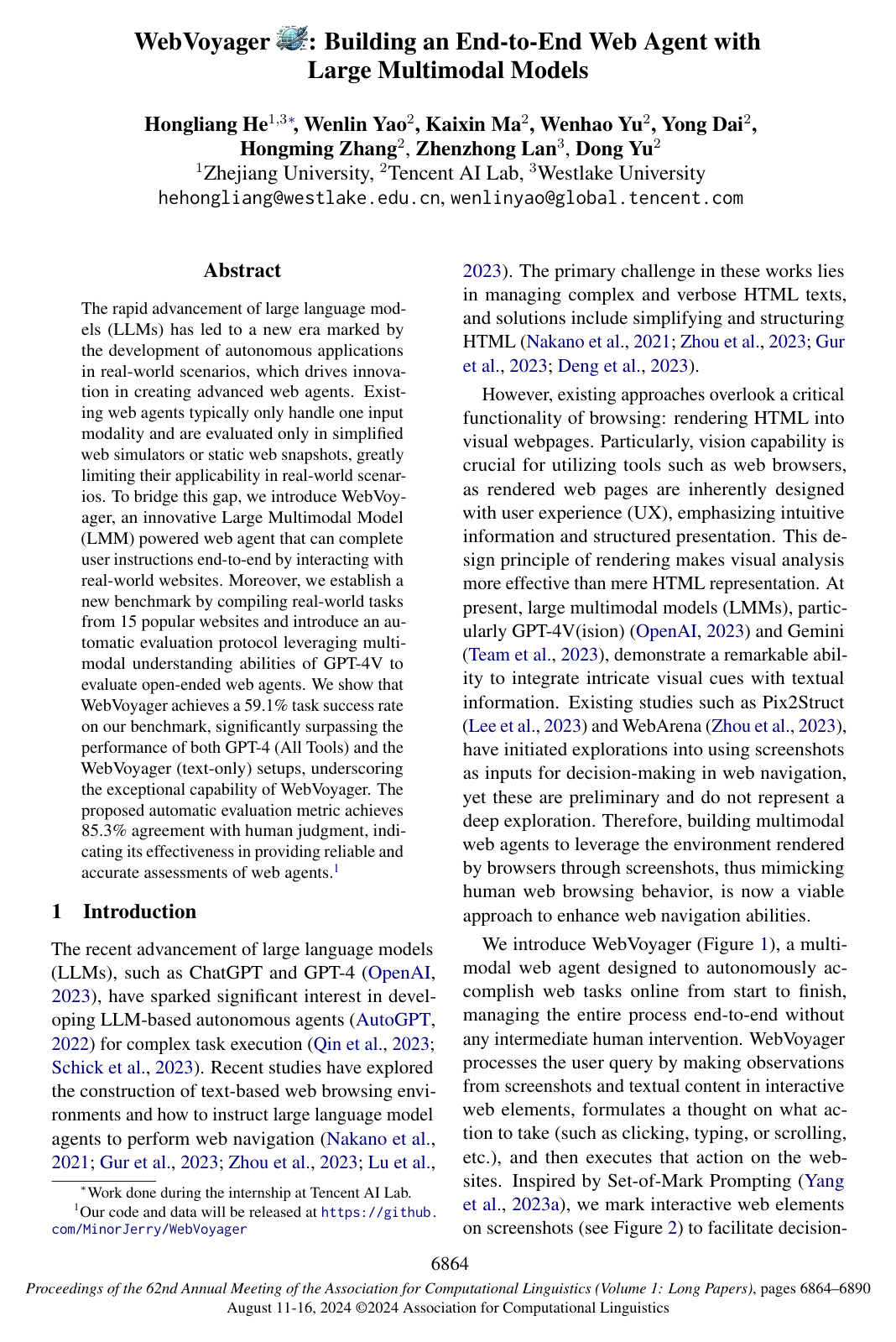Cover for WebVoyager: Building an End-to-End Web Agent with Large Multimodal Models
