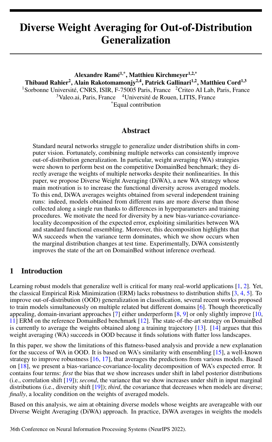 Diverse Weight Averaging for Out-of-Distribution Generalization