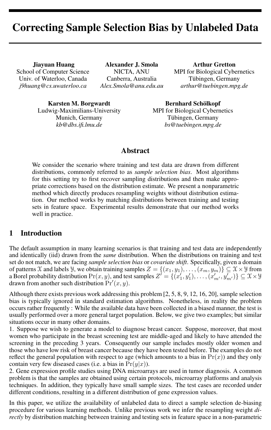 Cover for Correcting Sample Selection Bias by Unlabeled Data