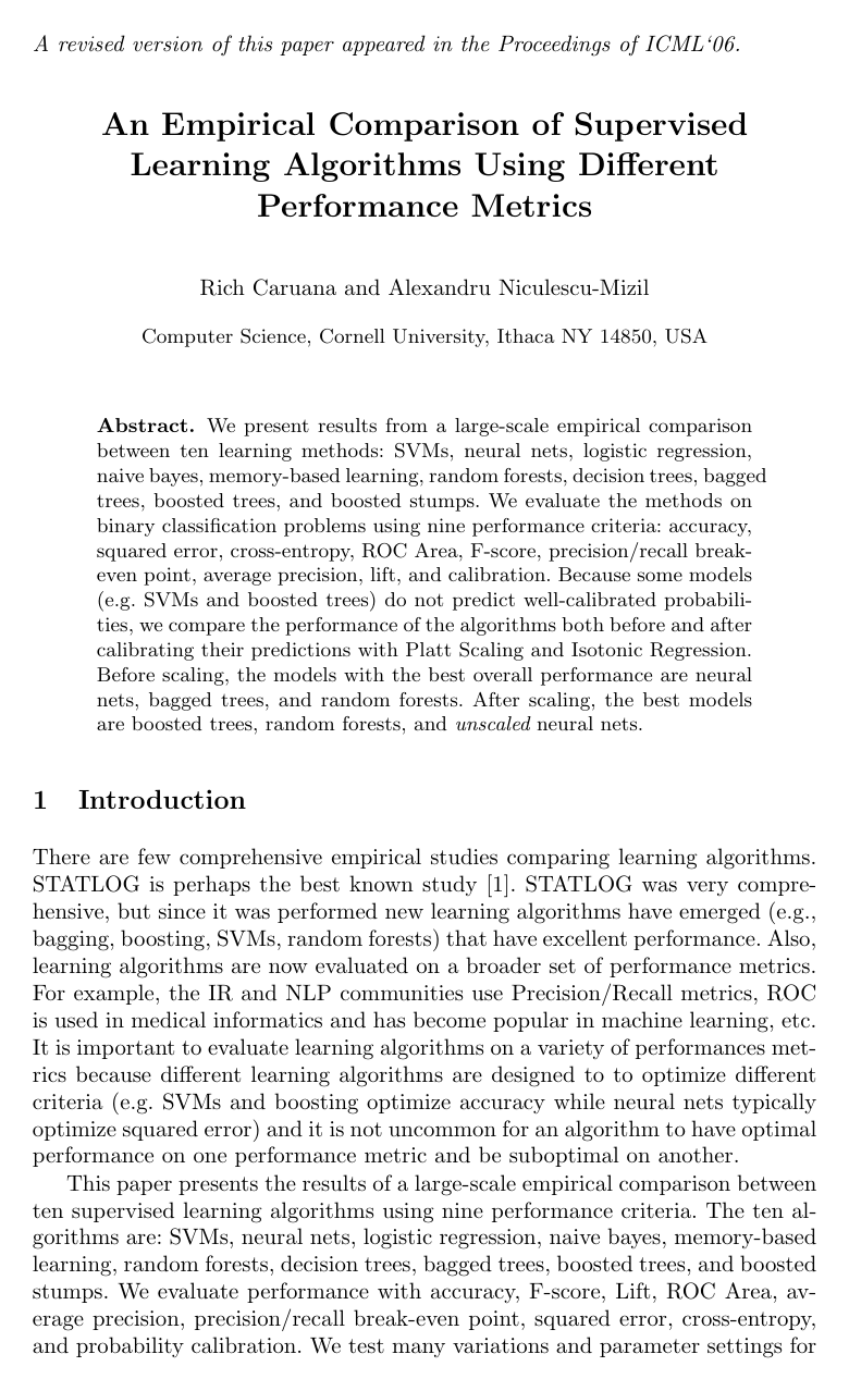 Cover for An empirical comparison of supervised learning algorithms