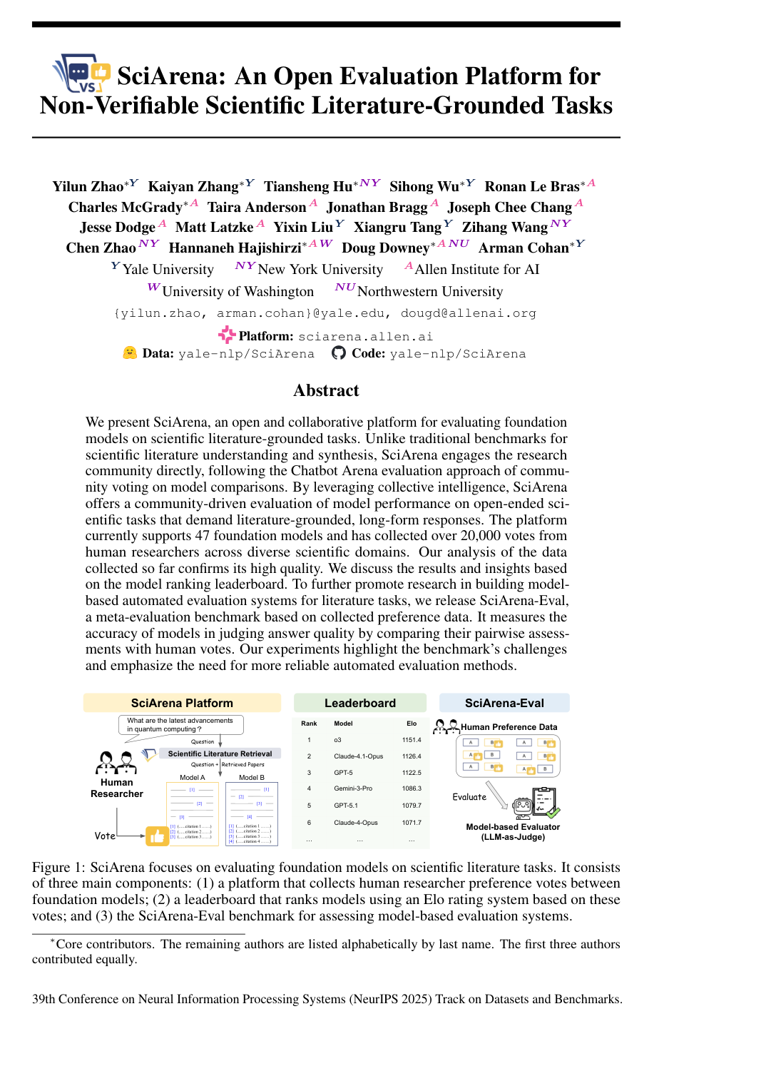 SciArena: An Open Evaluation Platform for Non-Verifiable Scientific Literature-Grounded Tasks