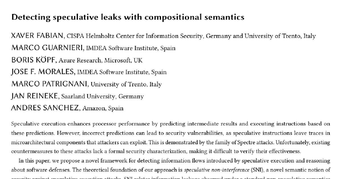 Detecting speculative leaks with compositional semantics cover