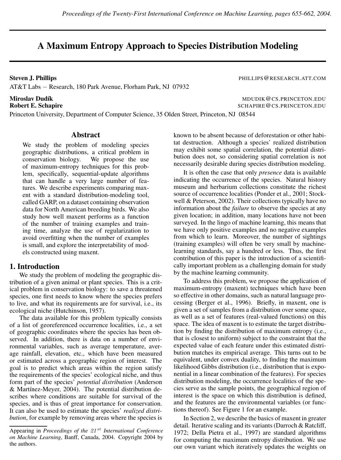 Cover for A maximum entropy approach to species distribution modeling