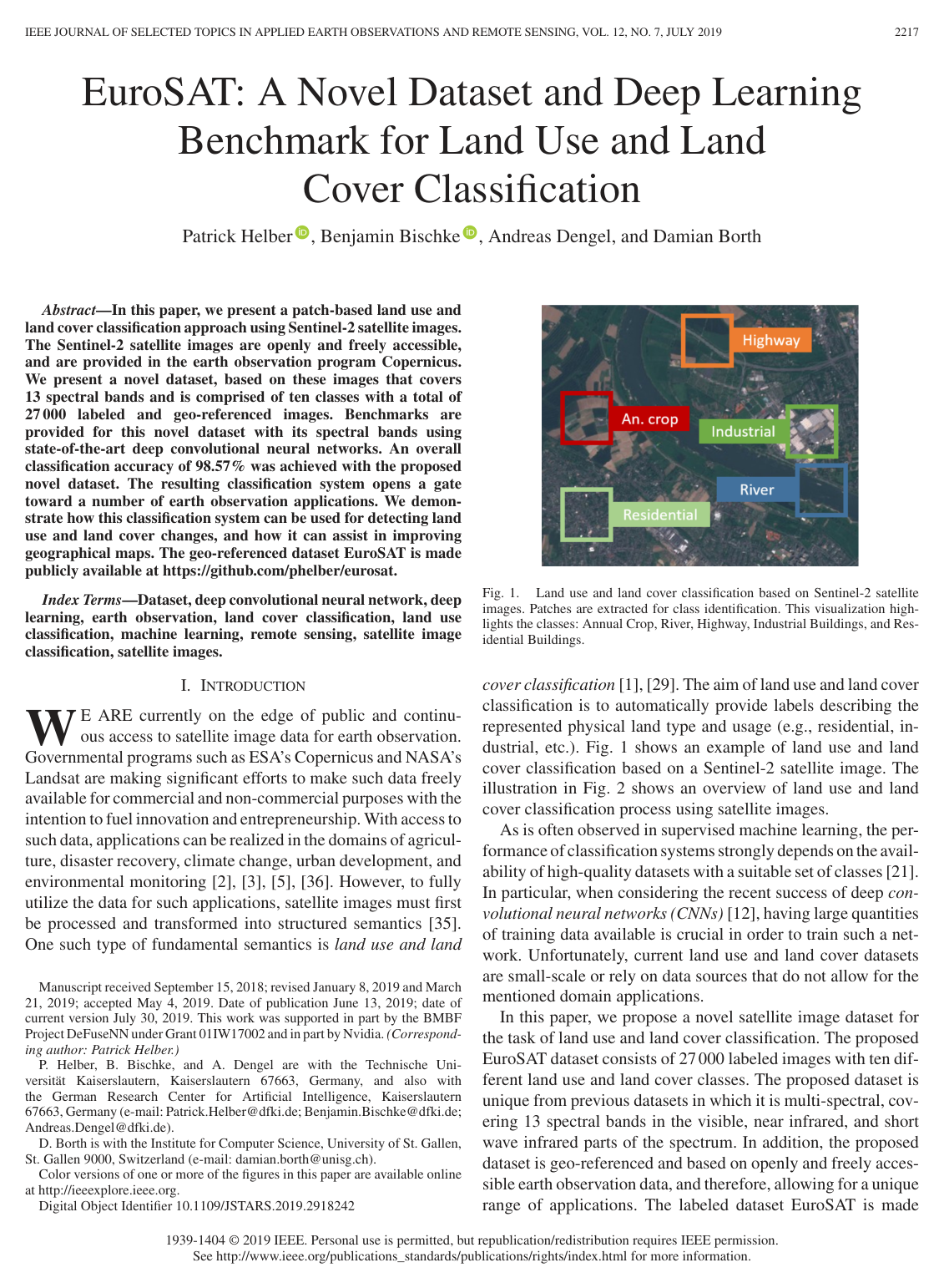 Cover for EuroSAT: A Novel Dataset and Deep Learning Benchmark for Land Use and Land Cover Classification