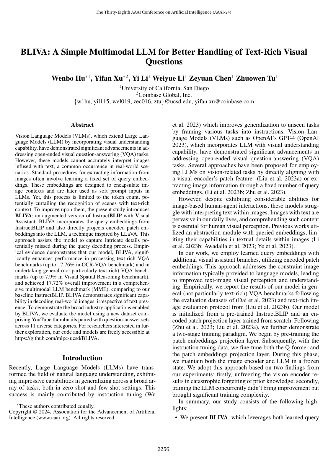 BLIVA: A Simple Multimodal LLM for Better Handling of Text-Rich Visual Questions