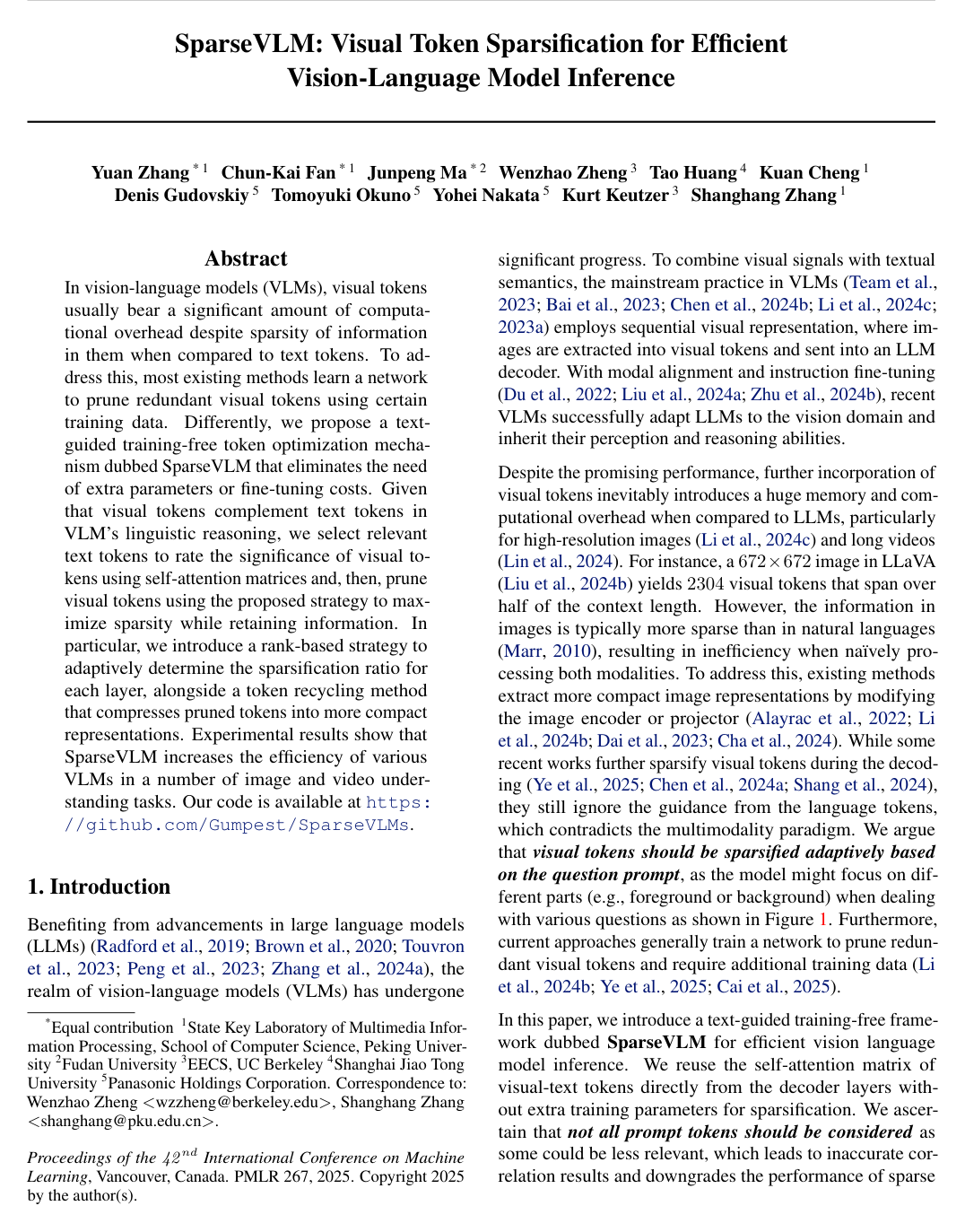 Cover for SparseVLM: Visual Token Sparsification for Efficient Vision-Language Model Inference