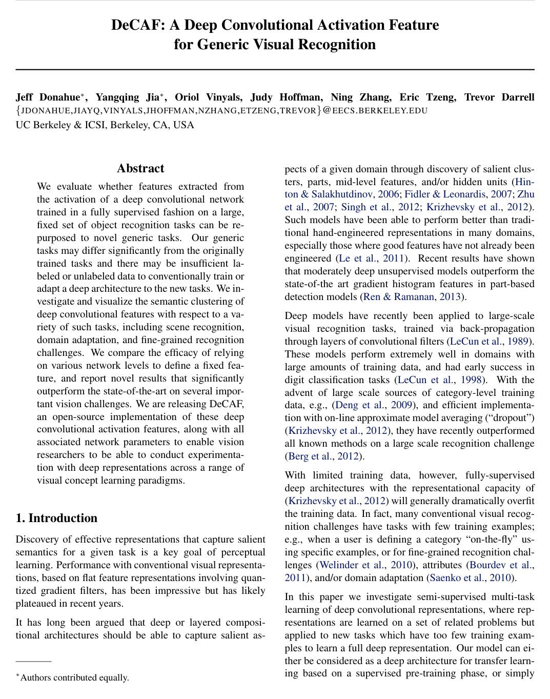 DeCAF: A Deep Convolutional Activation Feature for Generic Visual Recognition