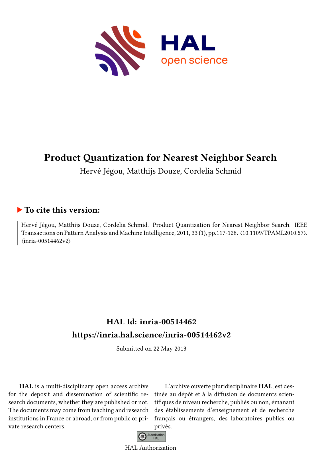 Product Quantization for Nearest Neighbor Search