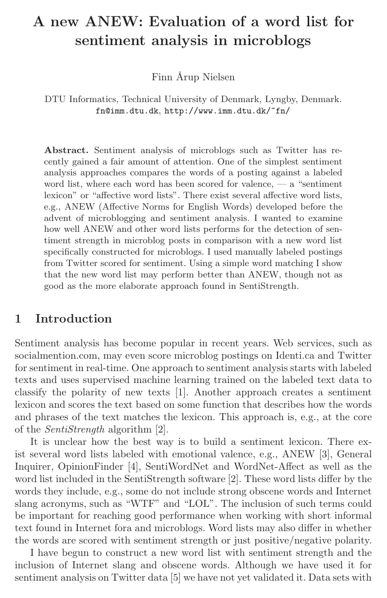 A New ANEW: Evaluation of a Word List for Sentiment Analysis in Microblogs