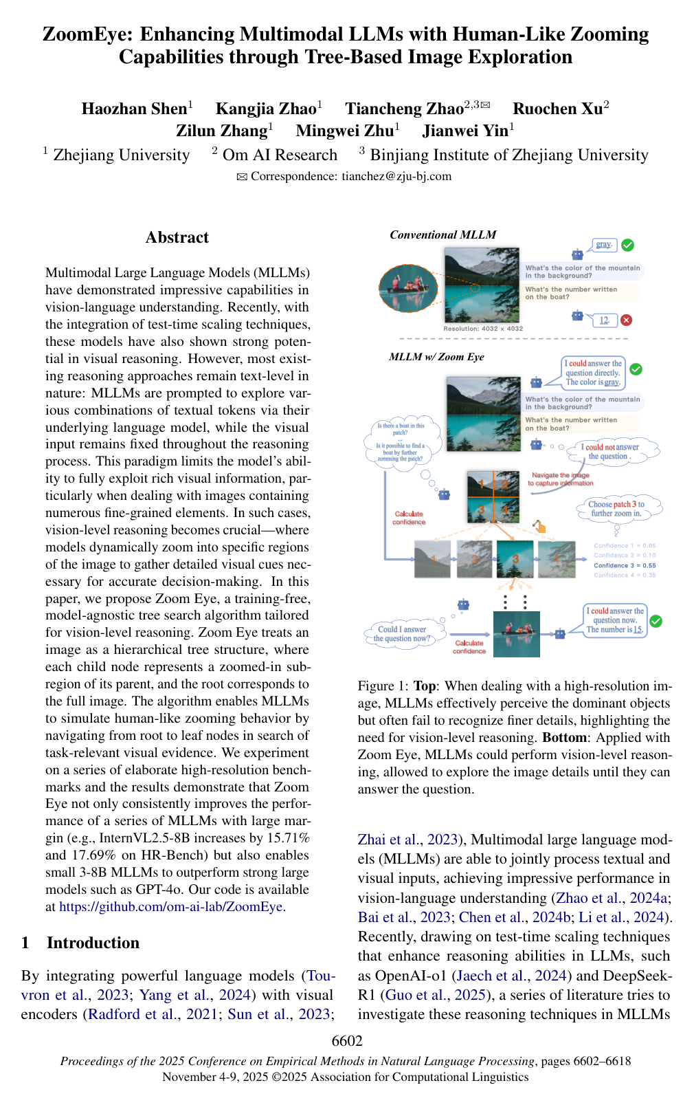 ZoomEye: Enhancing Multimodal LLMs with Human-Like Zooming Capabilities through Tree-Based Image Exploration