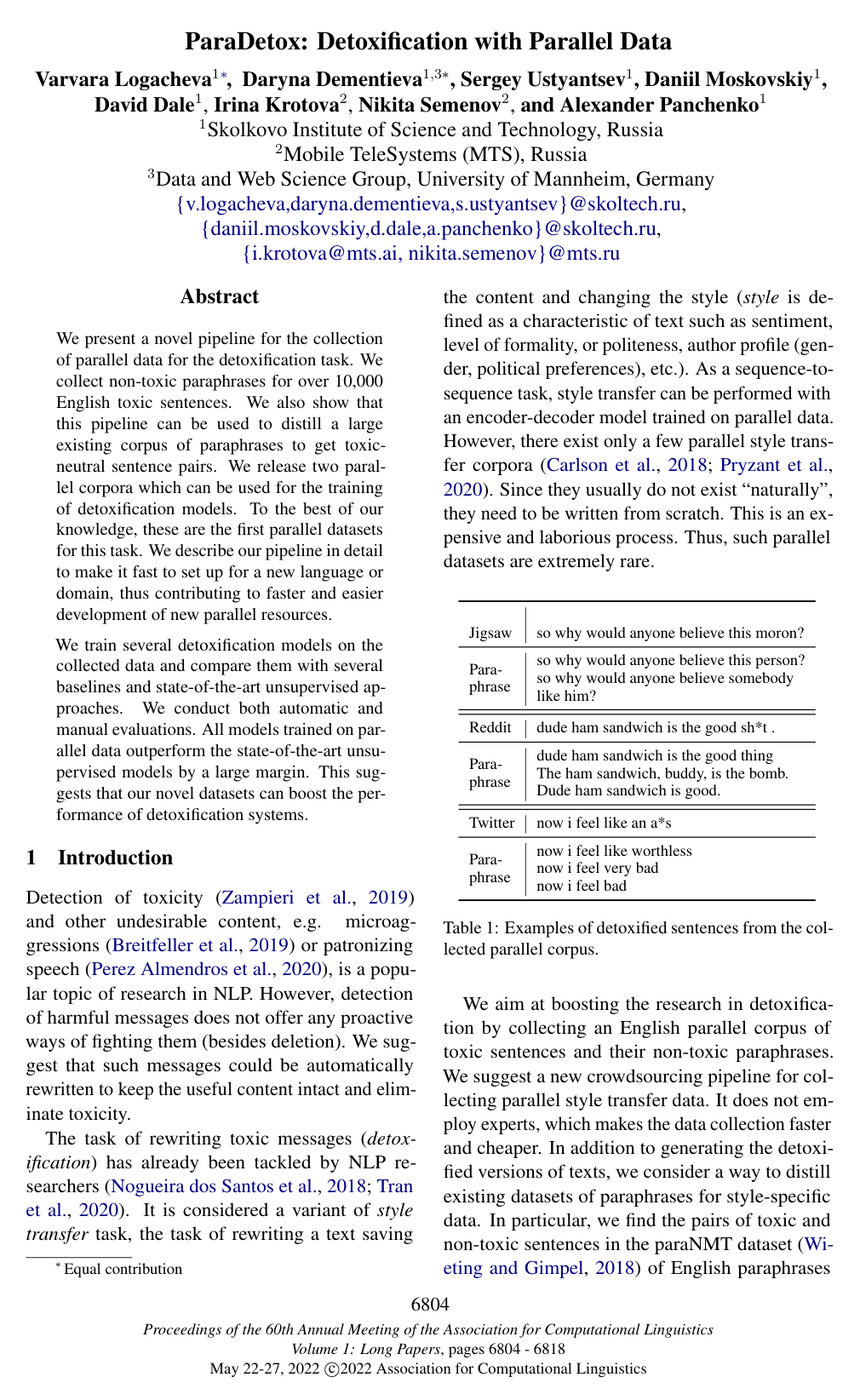 ParaDetox: Detoxification with Parallel Data