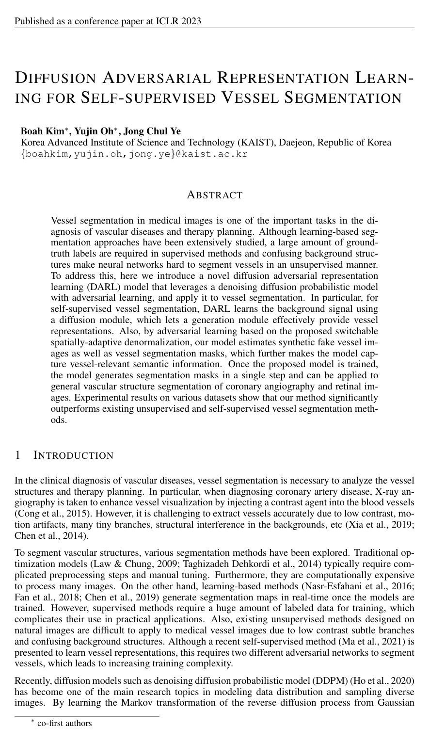 Diffusion Adversarial Representation Learning for Self-supervised Vessel Segmentation