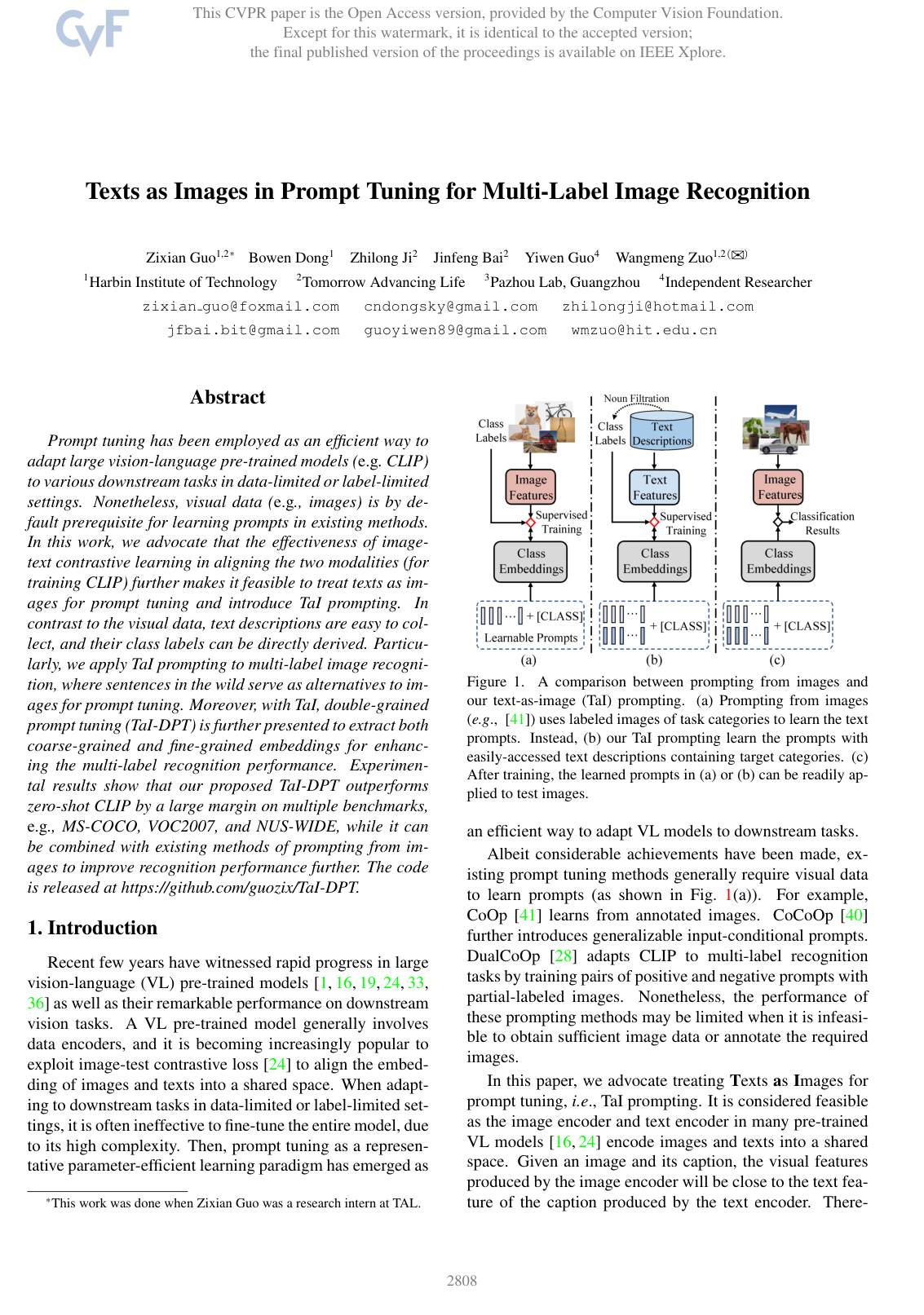 Texts as Images in Prompt Tuning for Multi-Label Image Recognition