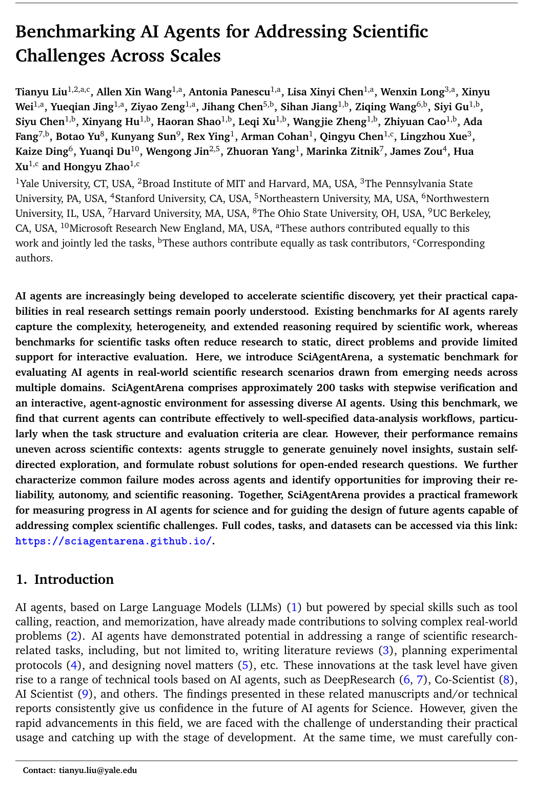 Cover for Benchmarking AI Agents for Addressing Scientific Challenges Across Scales