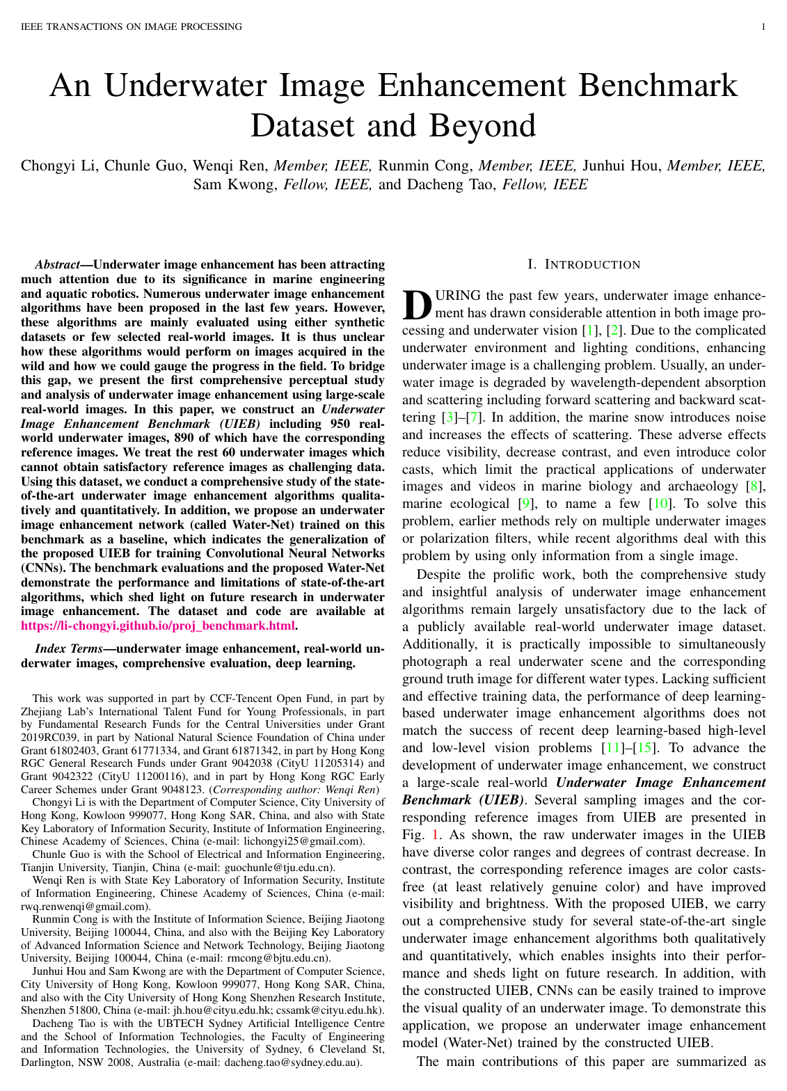 An Underwater Image Enhancement Benchmark Dataset and Beyond