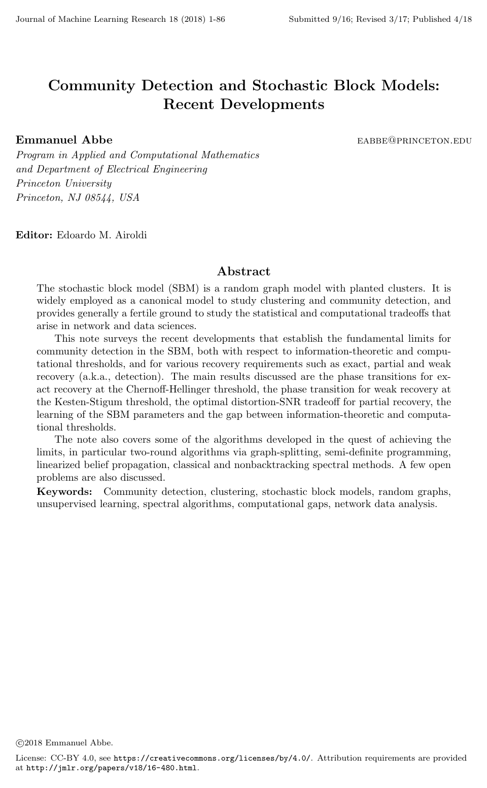 Community detection and stochastic block models: recent developments