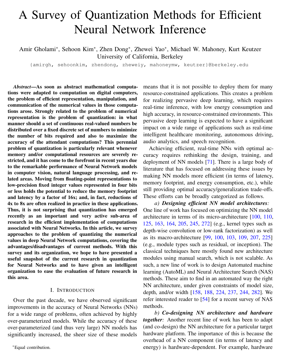 A Survey of Quantization Methods for Efficient Neural Network Inference