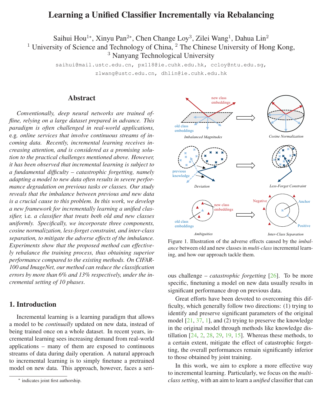 Cover for Learning a Unified Classifier Incrementally via Rebalancing