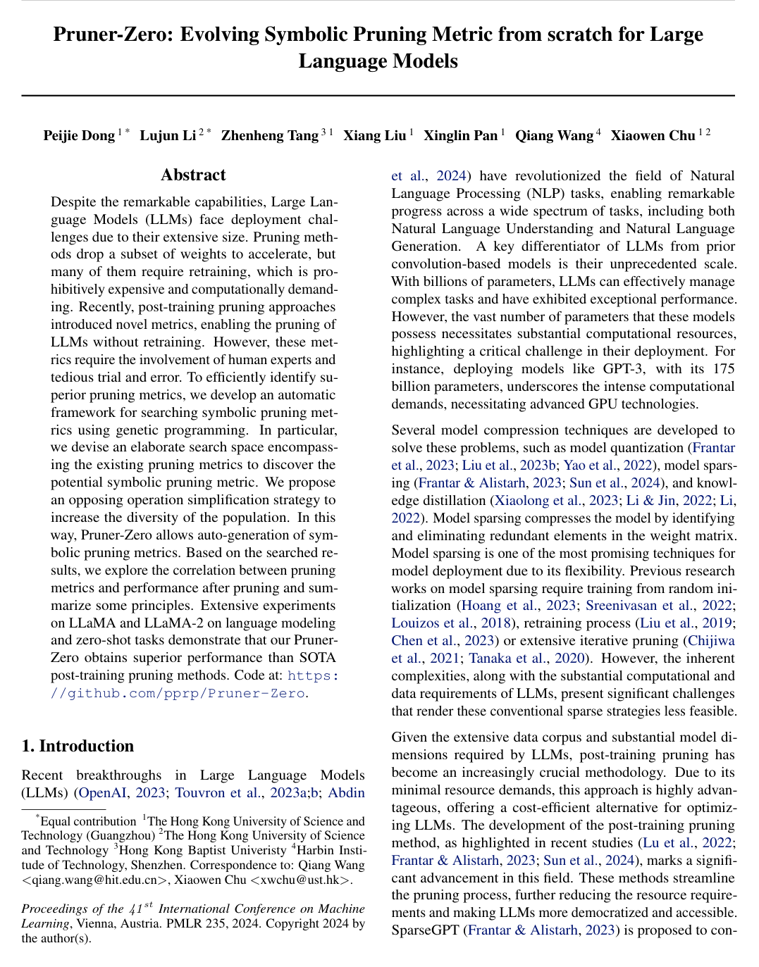 Cover for Pruner-Zero: Evolving Symbolic Pruning Metric From Scratch for Large Language Models
