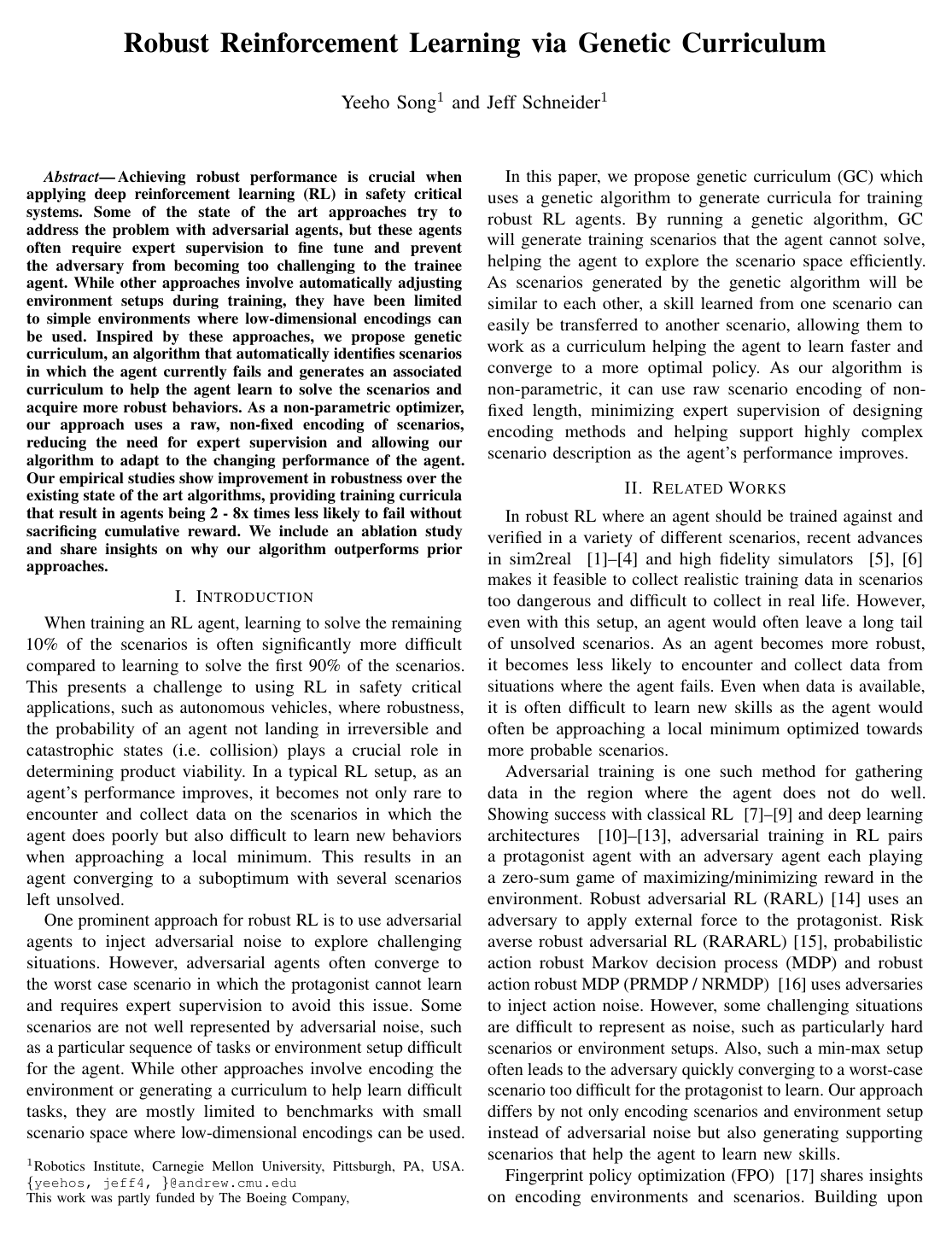Robust Reinforcement Learning via Genetic Curriculum