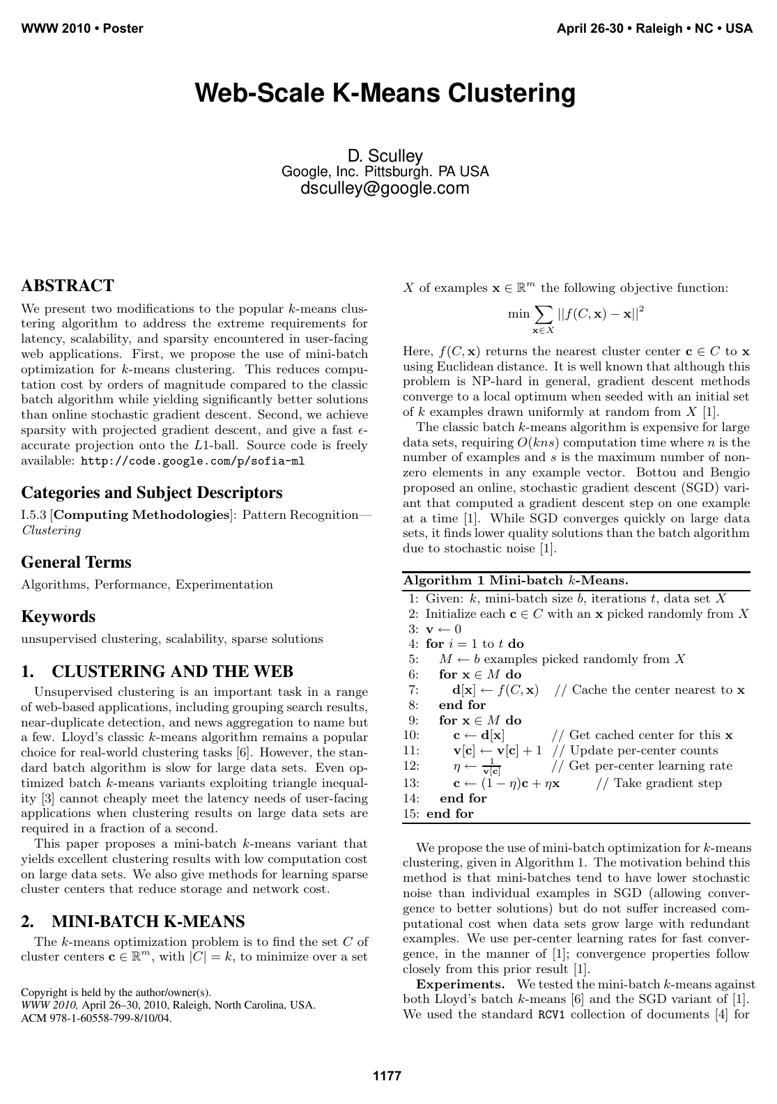 Cover for Web-scale k-means clustering