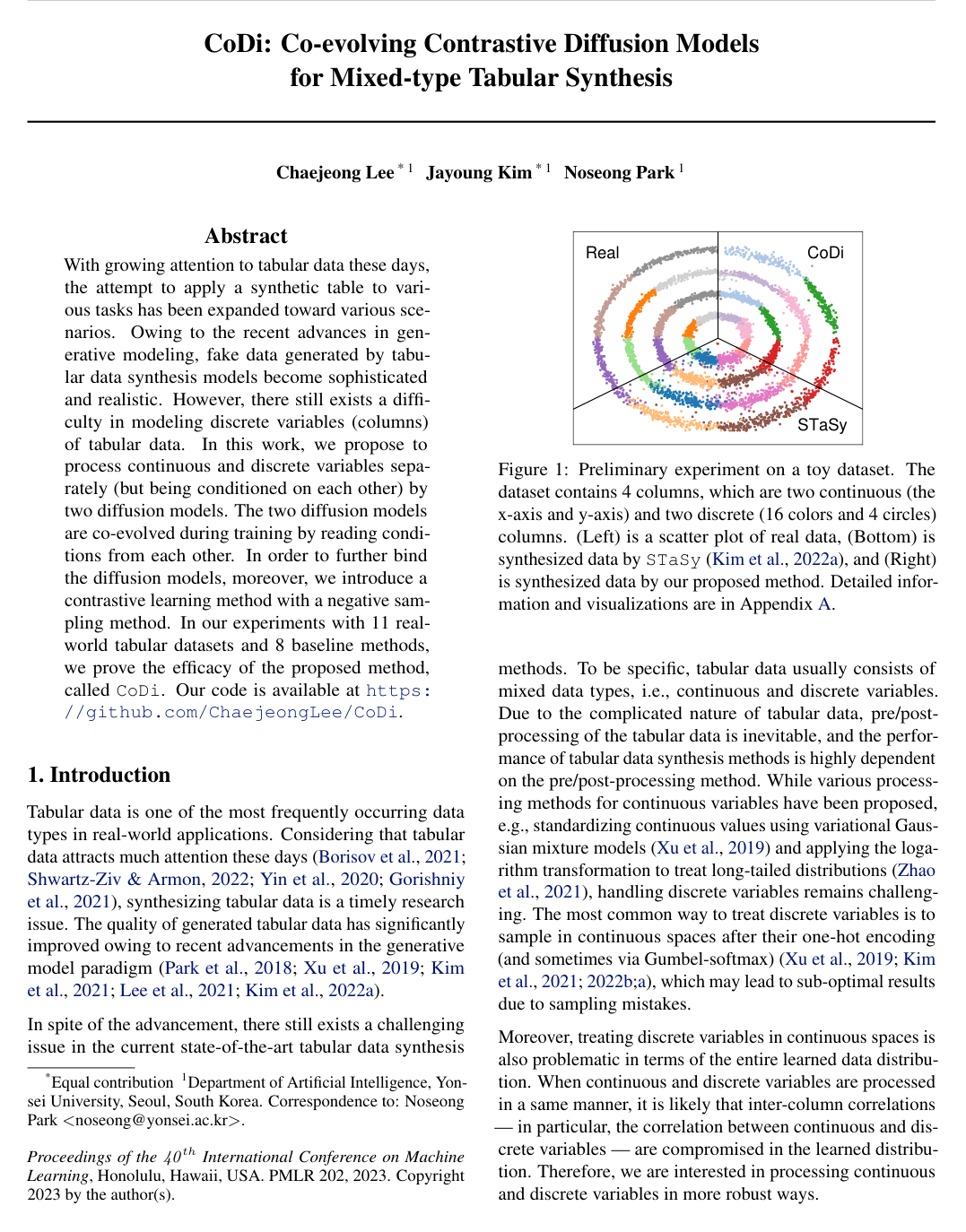 Cover for CoDi: Co-evolving Contrastive Diffusion Models for Mixed-type Tabular Synthesis
