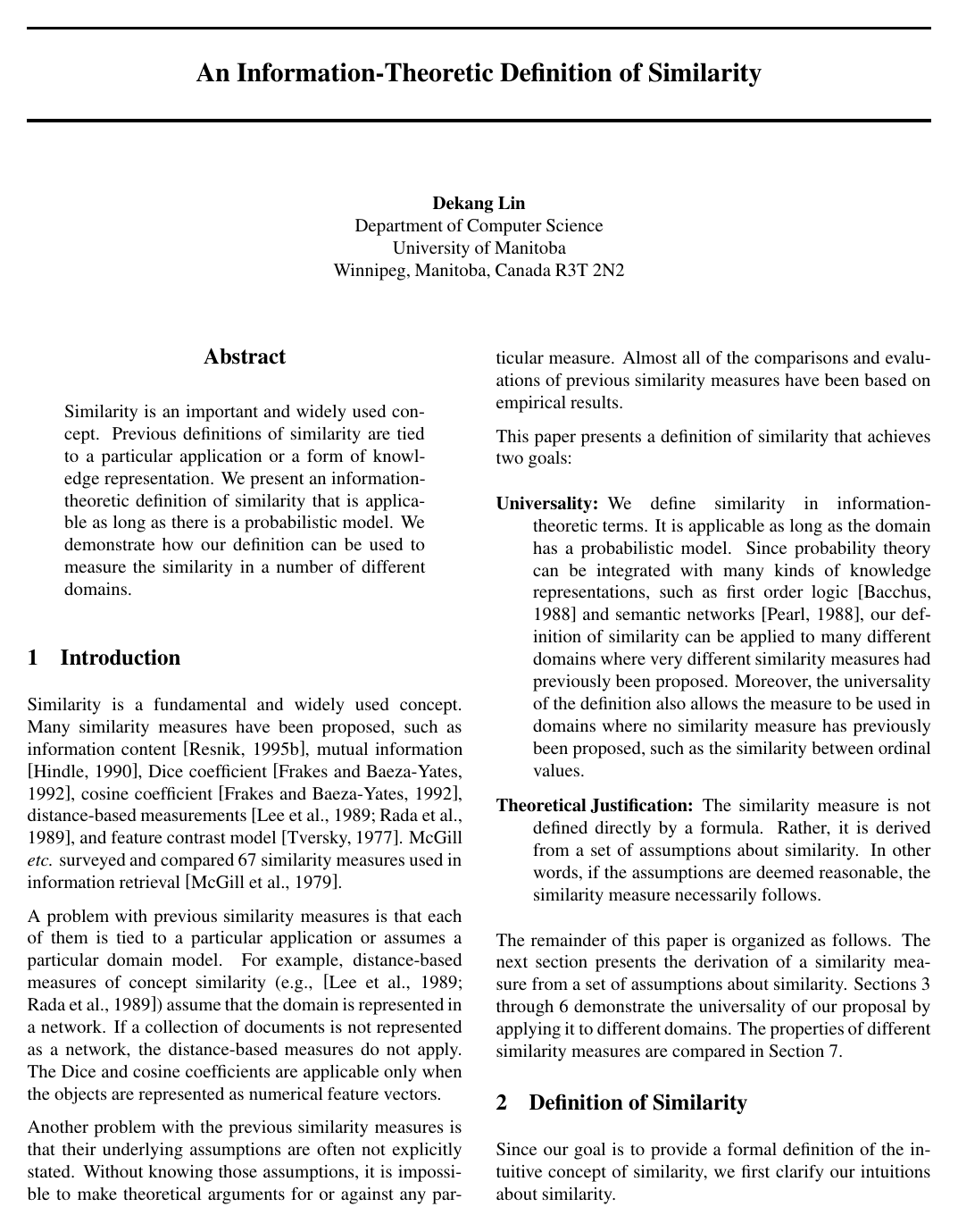 An Information-Theoretic Definition of Similarity
